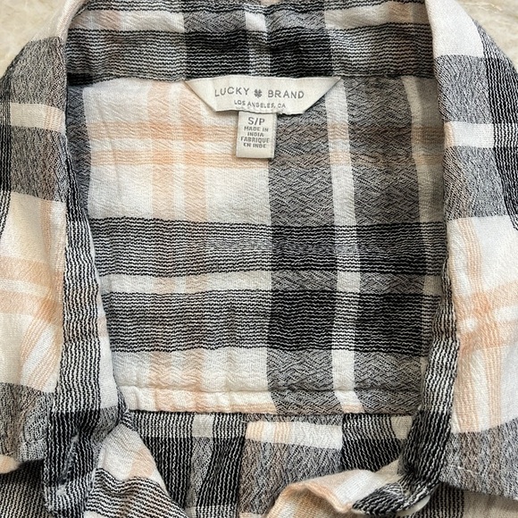 Lucky Brand Plaid Gauze Shirt‎ | Black & Cream | Size Small - Picture 8 of 13
